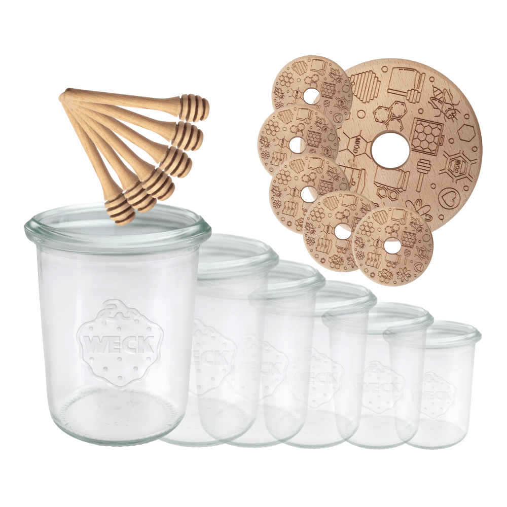 Słoiki na miód WECK zestaw słoików do miodu z nabierakiem 160ml W4 6szt EKO