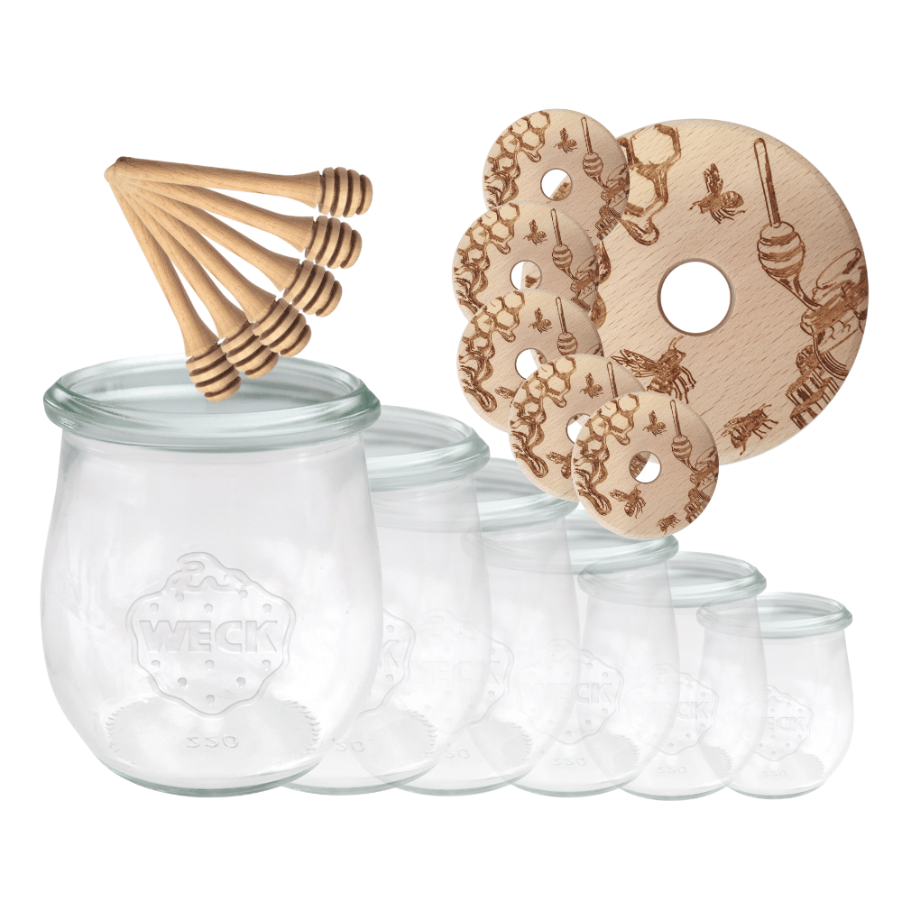 Słoiki na miód WECK zestaw słoików do miodu z nabierakiem 220ml W2 6szt EKO