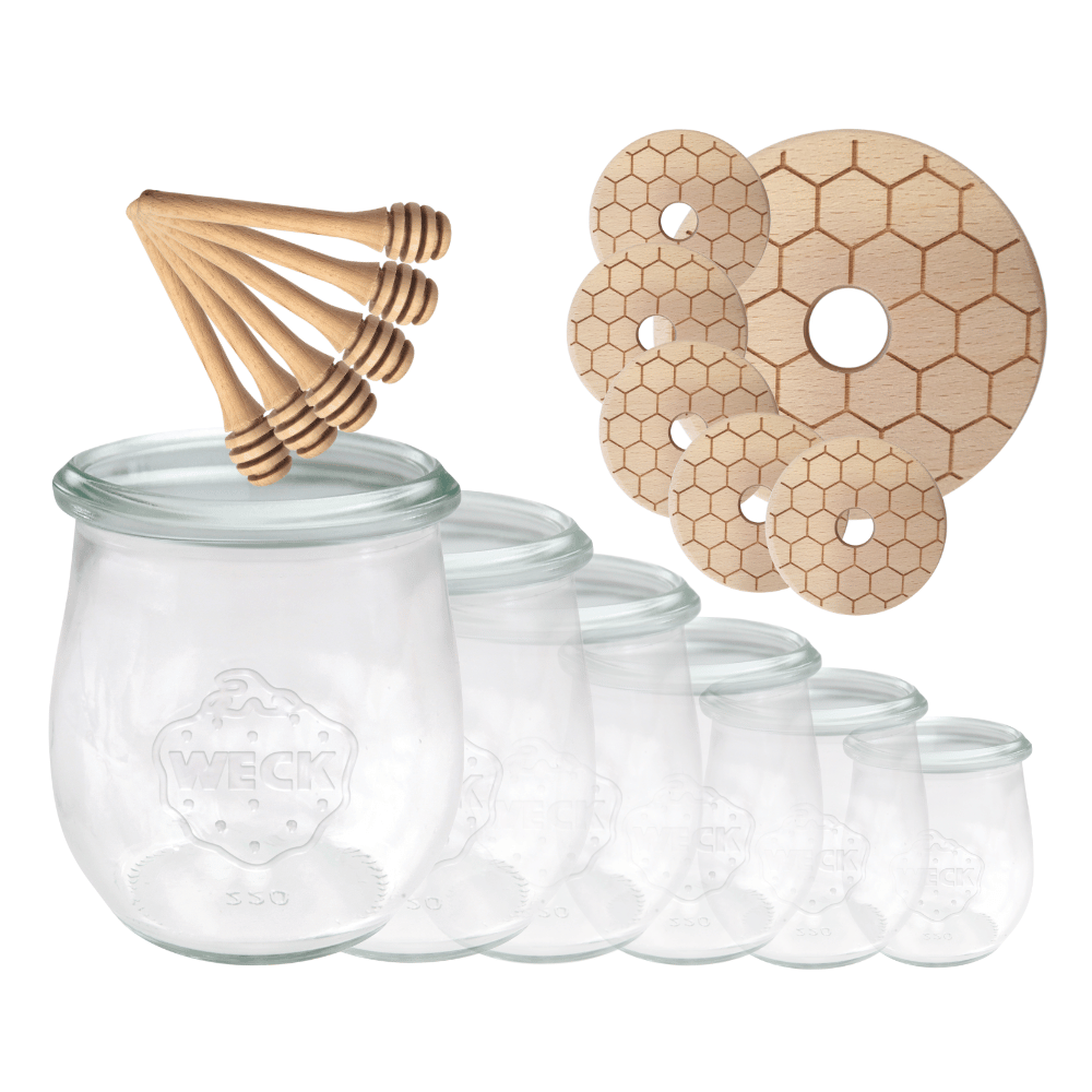 Słoiki na miód WECK zestaw słoików do miodu z nabierakiem 220ml W3 6szt EKO