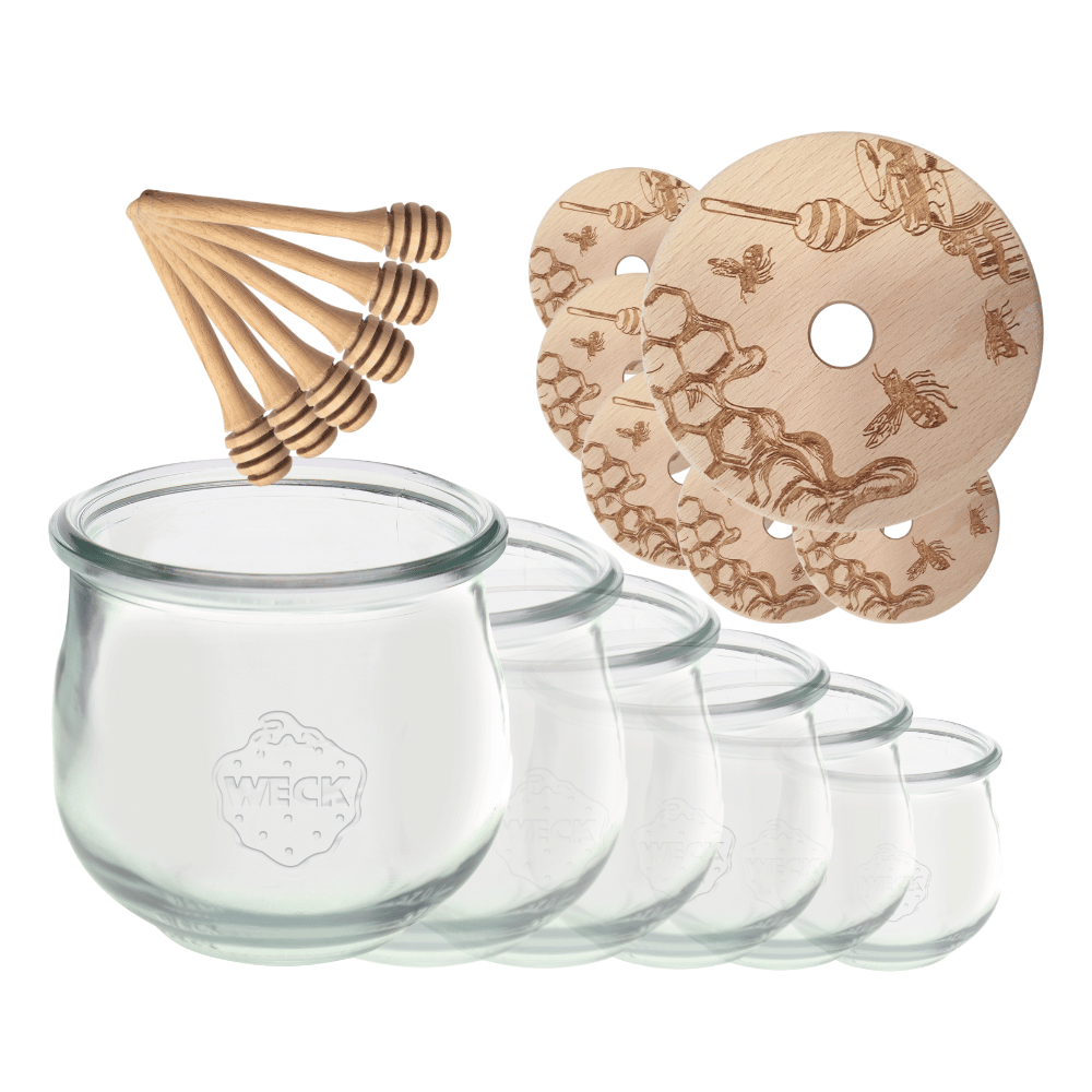 Słoiki na miód WECK zestaw słoików do miodu z nabierakiem 370ml W2 6szt EKO