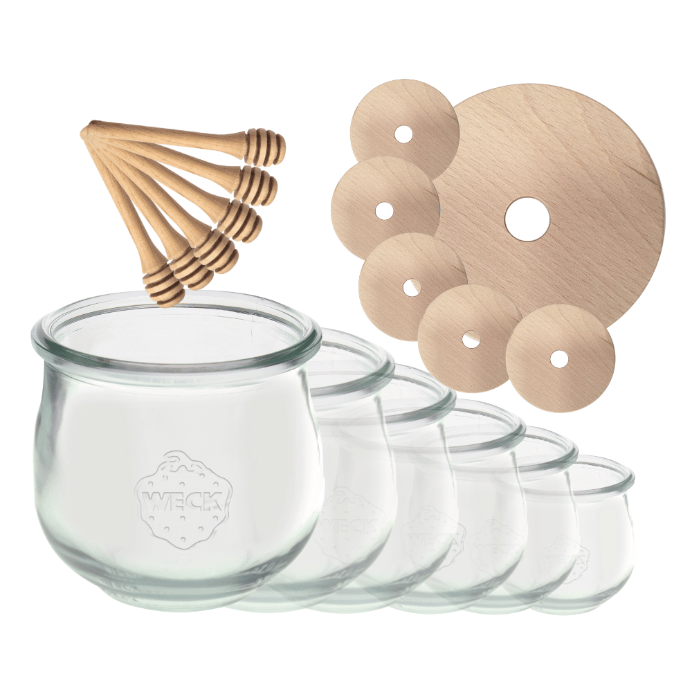 Słoiki na miód WECK zestaw słoików do miodu z nabierakiem 370ml W5 6szt EKO