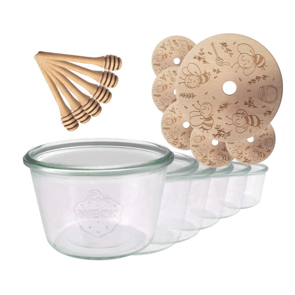 Słoiki na miód WECK zestaw słoików do miodu z nabierakiem 370ml W1 6szt EKO