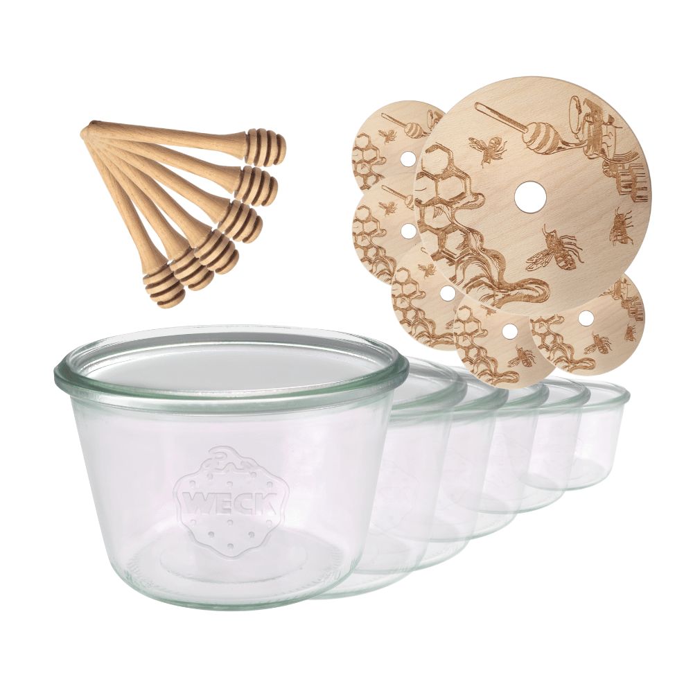 Słoiki na miód WECK zestaw słoików do miodu z nabierakiem 370ml W2 6szt EKO