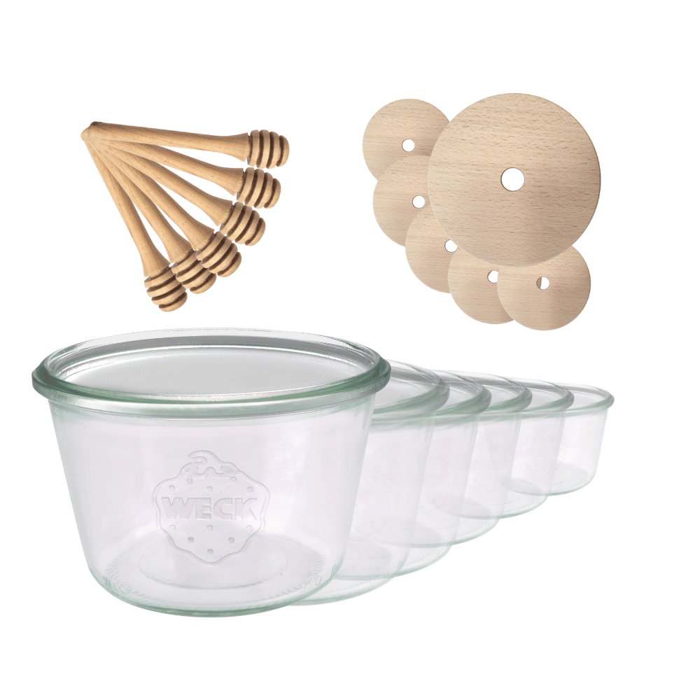 Słoiki na miód WECK zestaw słoików do miodu z nabierakiem 370ml W5 6szt EKO
