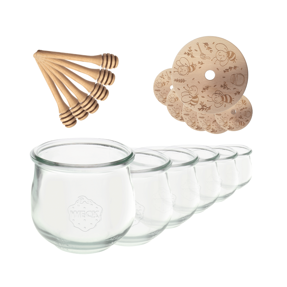 Słoiki na miód WECK zestaw słoików do miodu z nabierakiem 580ml W1 6szt EKO