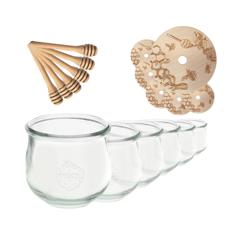 Słoiki na miód WECK zestaw słoików do miodu z nabierakiem 580ml W2 6szt EKO