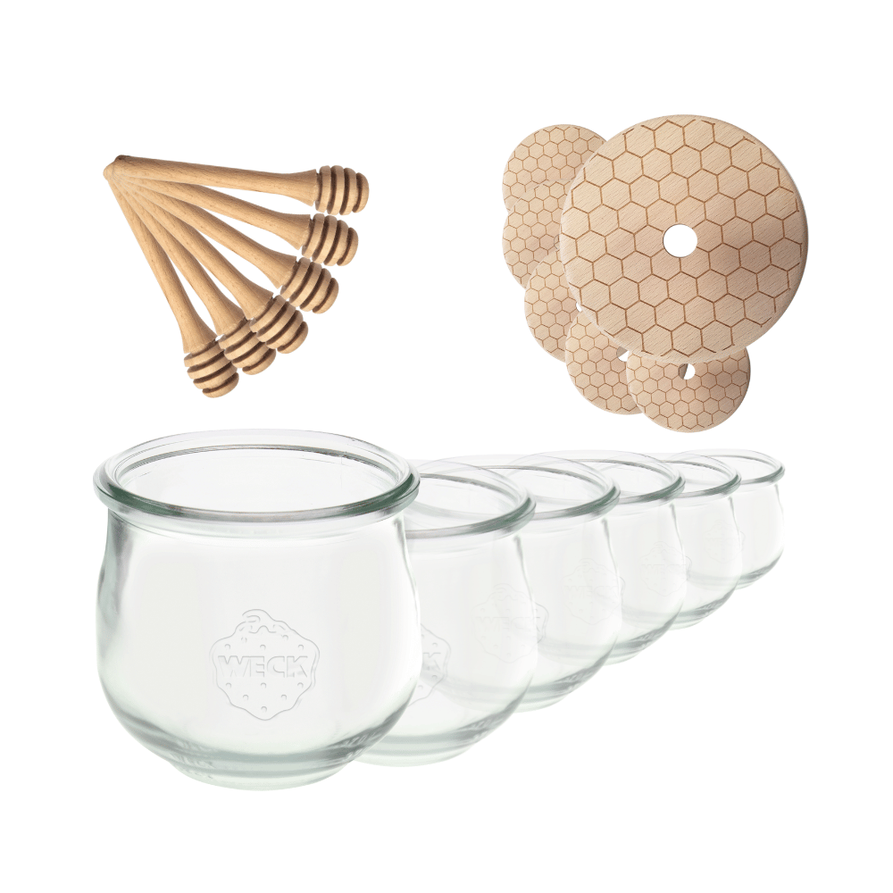 Słoiki na miód WECK zestaw słoików do miodu z nabierakiem 580ml W3 6szt EKO