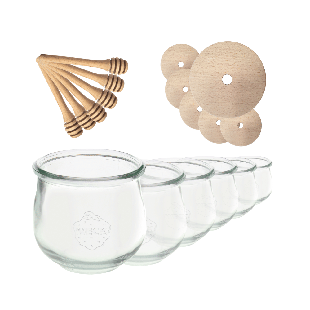 Słoiki na miód WECK zestaw słoików do miodu z nabierakiem 580ml W5 6szt EKO