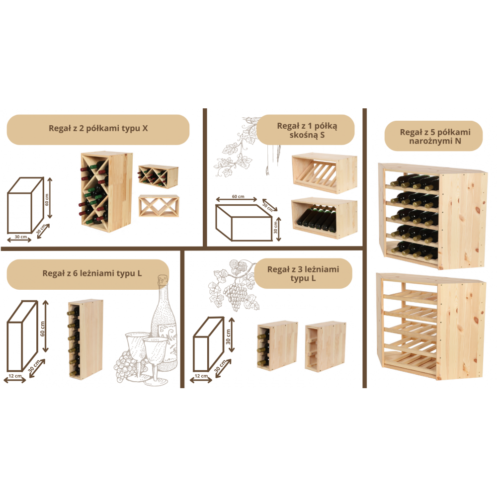 Regał na wino modułowy stojak na wino szafka na butelki 30 butelek 5 leżni