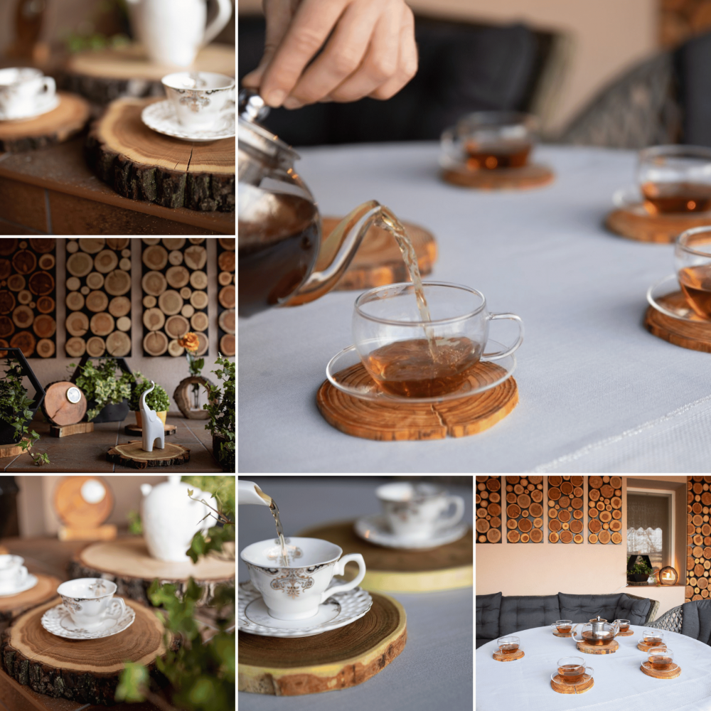 Podkładki podstawki pod filiżanki na stół drewniane CZEREMCHA 12-15cm