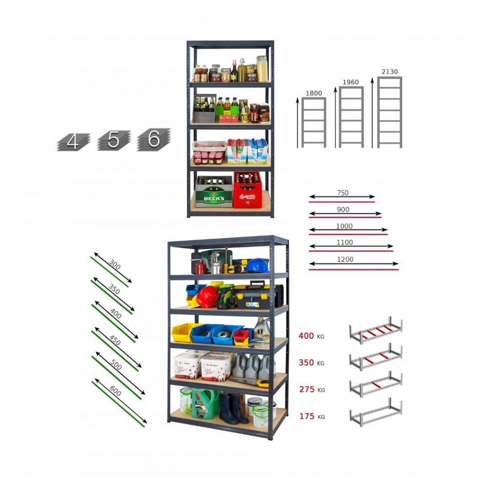Regał metalowy regał magazynowy garażowy HELIOS premium 180x075x45 4x175kg