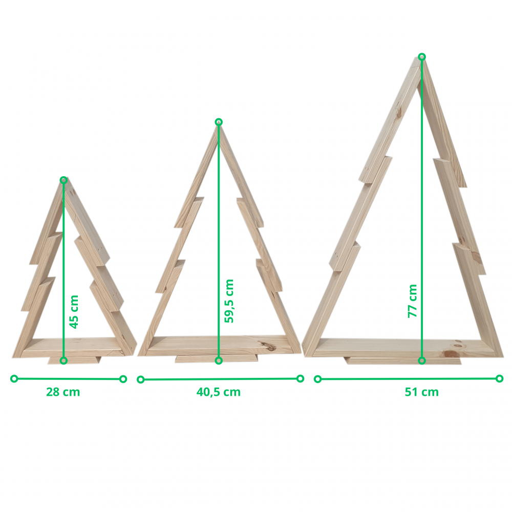 Zestaw 3 choinek CHOINKI DREWNIANE KOMPLET 45-77cm ZMONTOWANE EKO CHOINKA
