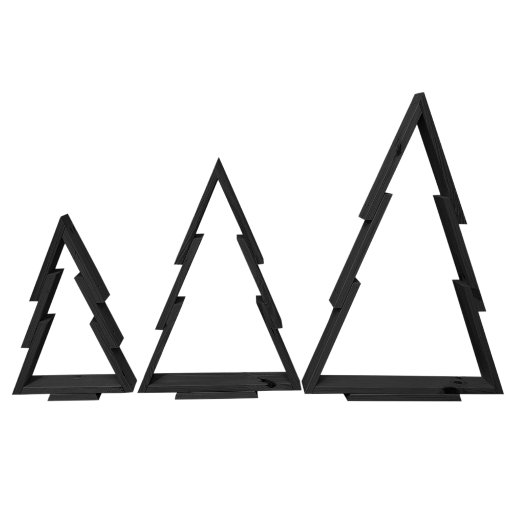 Zestaw 3 choinek CHOINKI DREWNIANE KOMPLET 45-77cm ZMONTOWANE EKO CZARNE