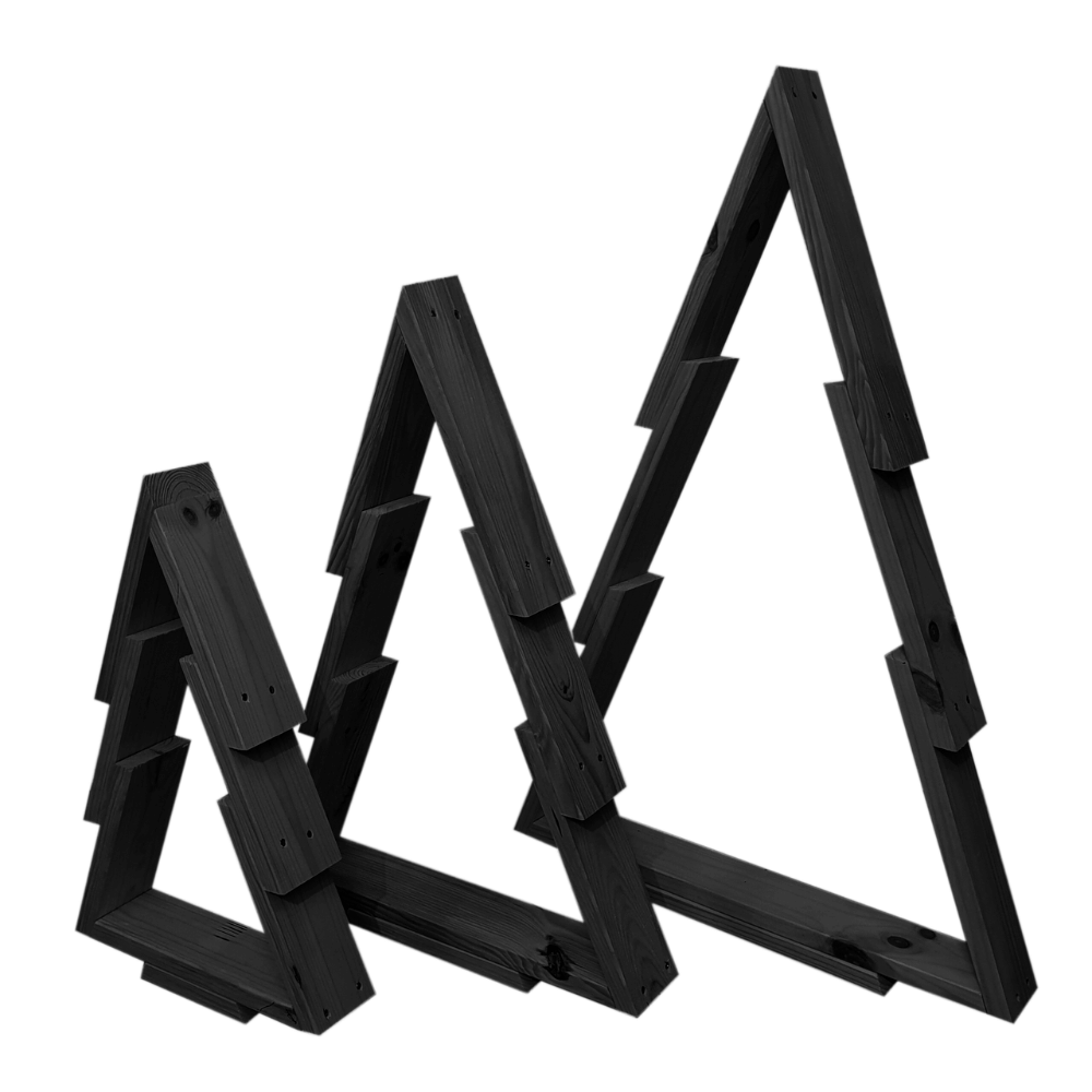 Zestaw 3 choinek CHOINKI DREWNIANE KOMPLET 45-77cm ZMONTOWANE EKO CZARNE