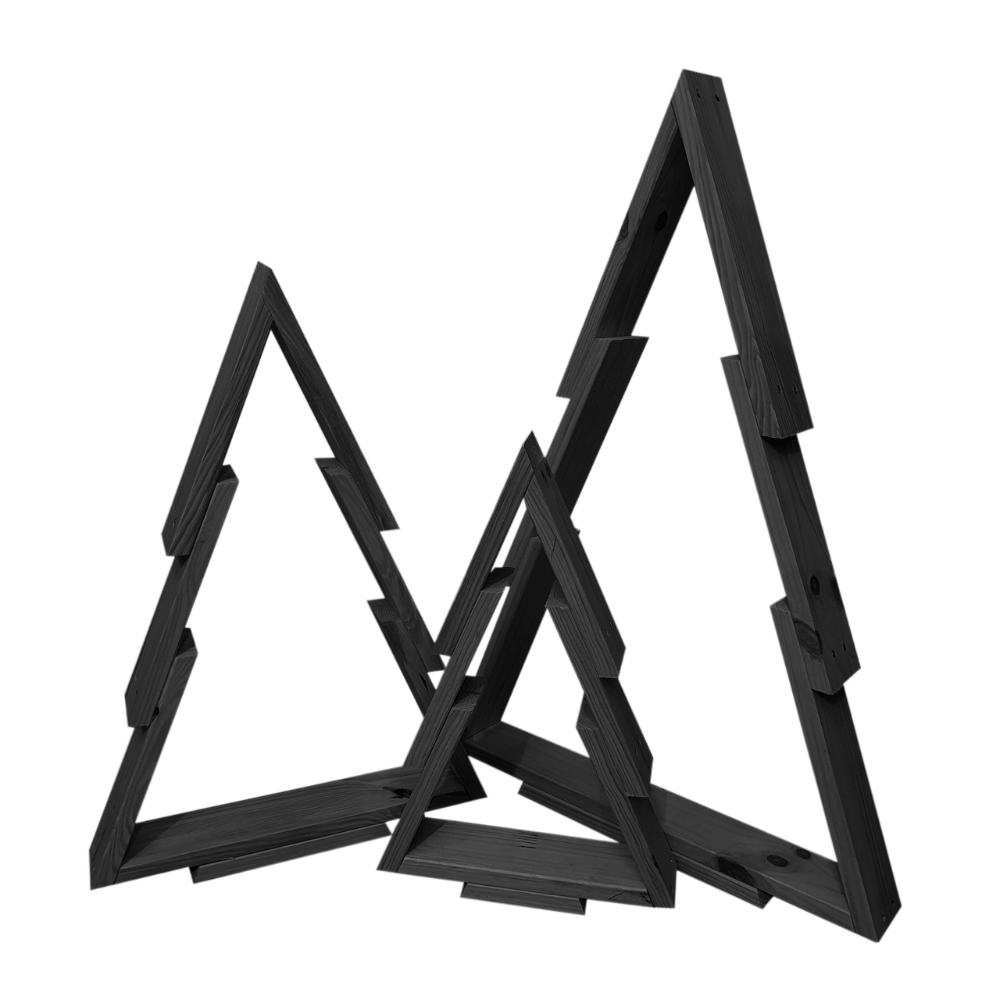 Zestaw 3 choinek CHOINKI DREWNIANE KOMPLET 45-77cm ZMONTOWANE EKO CZARNE