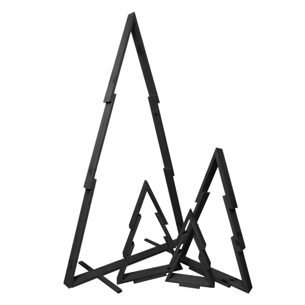 Zestaw 3 choinek CHOINKI DREWNIANE KOMPLET 45-77cm ZMONTOWANE EKO CZARNE