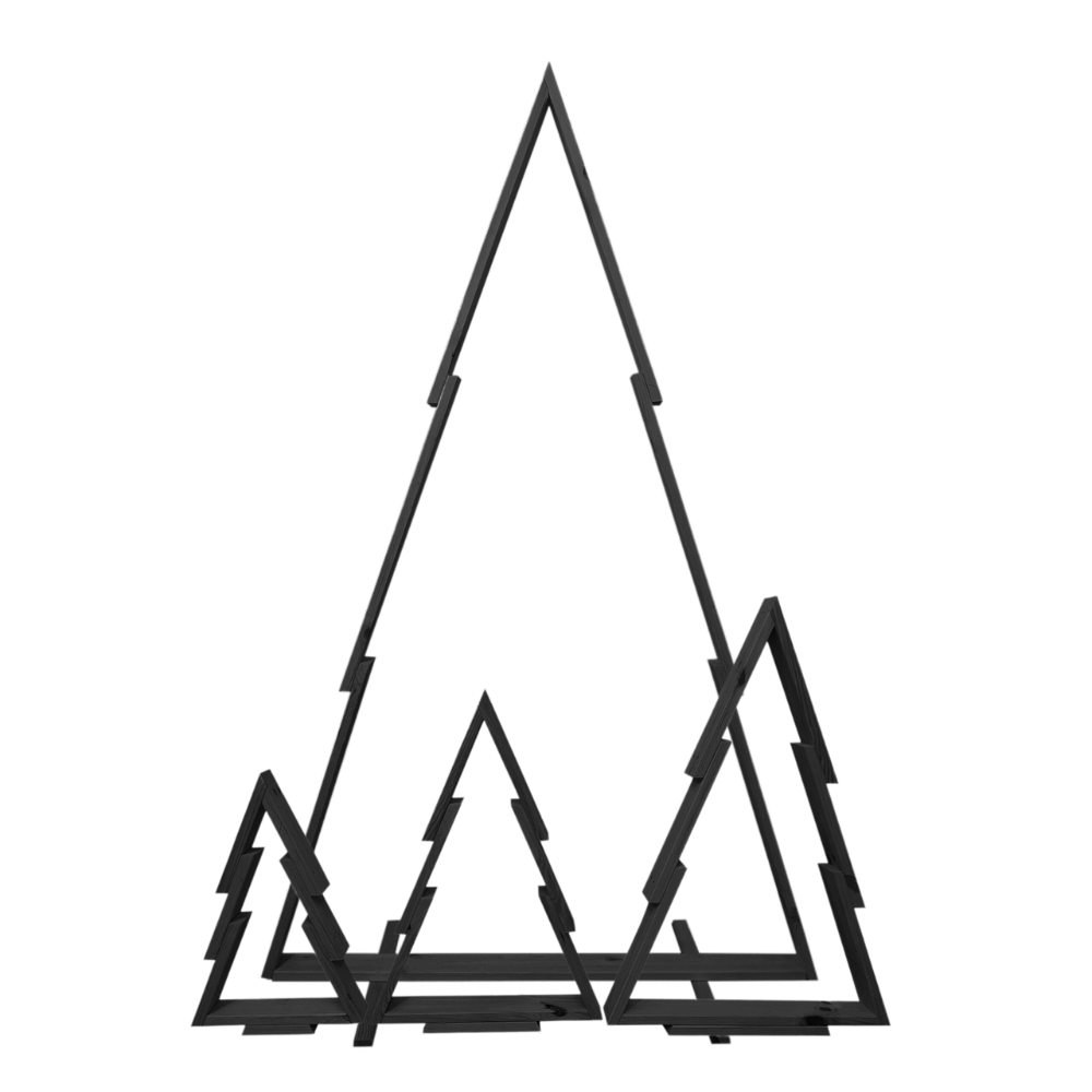 Zestaw 3 choinek CHOINKI DREWNIANE KOMPLET 45-77cm ZMONTOWANE EKO CZARNE