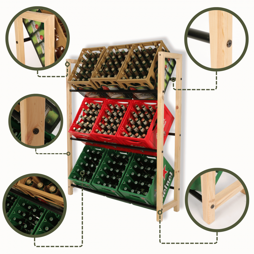 Regał na skrzynki na napoje piwo stojak na transportery METALOWE DRĄŻKI EKO