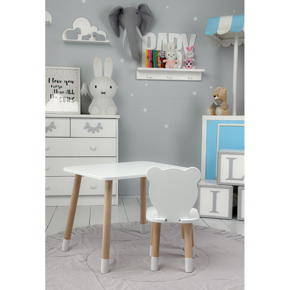 KOMPLET stolik i krzesełko dla dziecka BIAŁY MIŚ krzesło stoliczek zestaw
