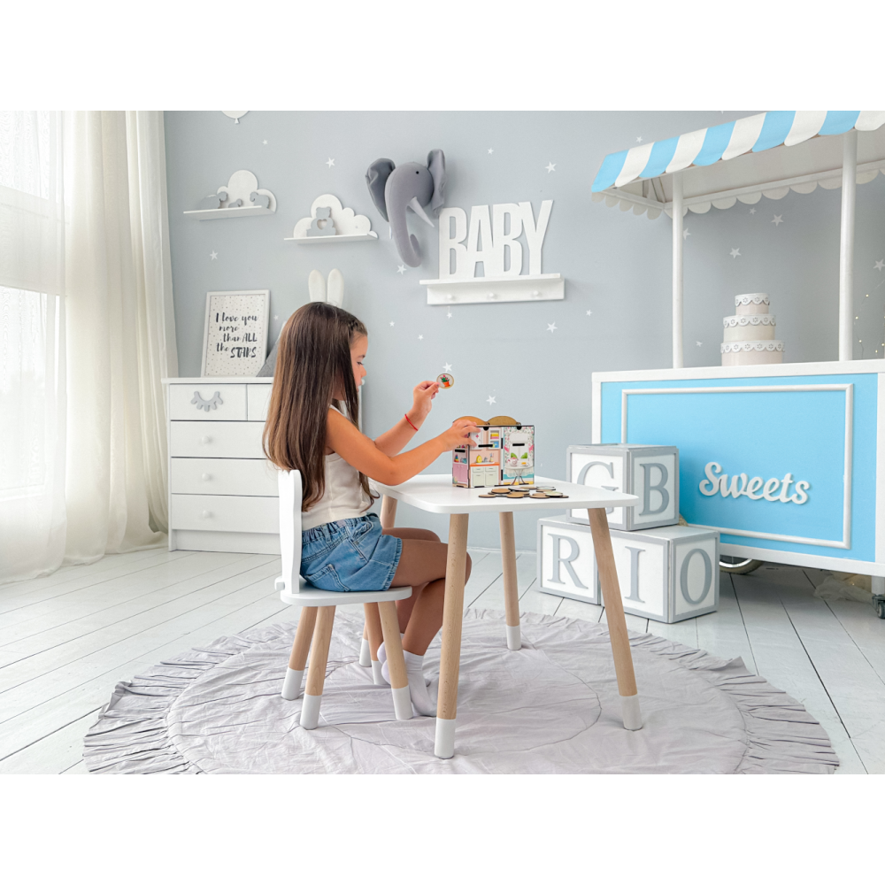 KOMPLET stolik i krzesełko dla dziecka BIAŁY MIŚ krzesło stoliczek zestaw