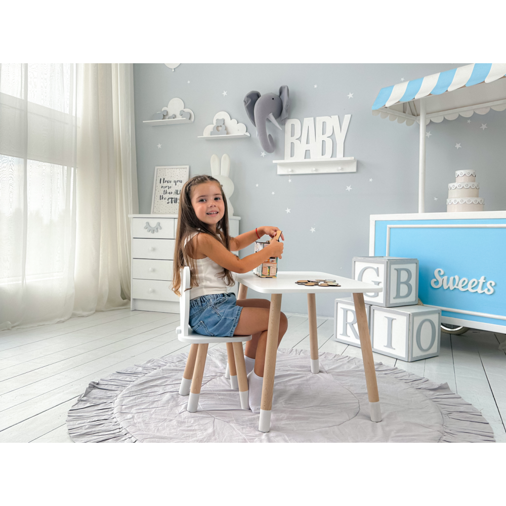 KOMPLET stolik i krzesełko dla dziecka BIAŁY MIŚ krzesło stoliczek zestaw