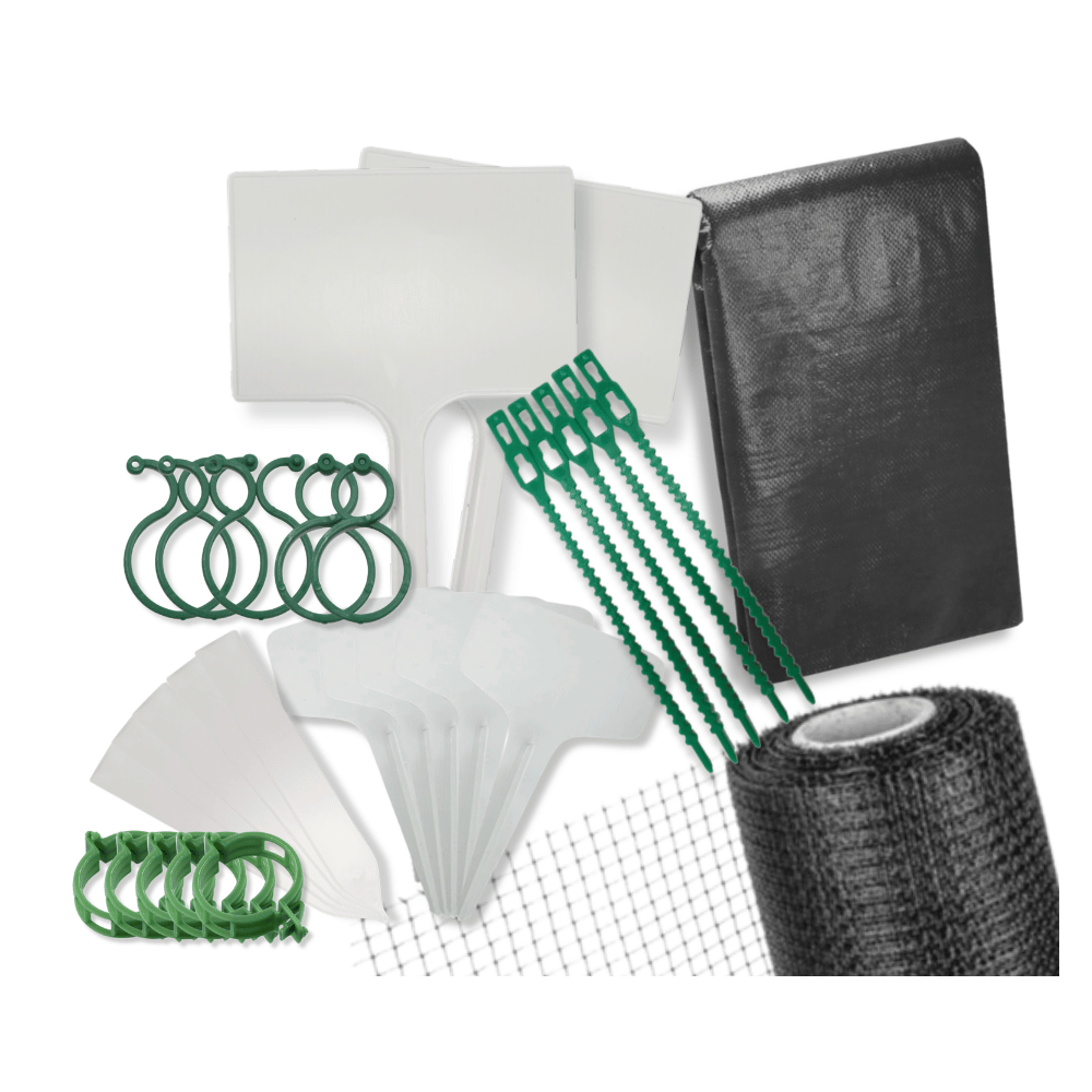 Zestaw ogrodnika agrowłóknina etykiety do roślin zapinki siatka na krety 29el