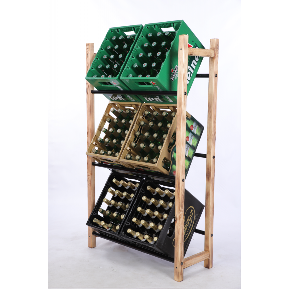 Regał na skrzynki na napoje piwo stojak 3 półki opalany METALOWE DRĄŻKI EKO