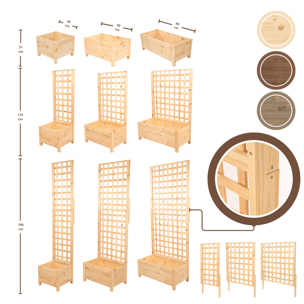 Drewniana pergola ogrodowa doniczka skrzynka na kwiaty 116x40x40 EKO