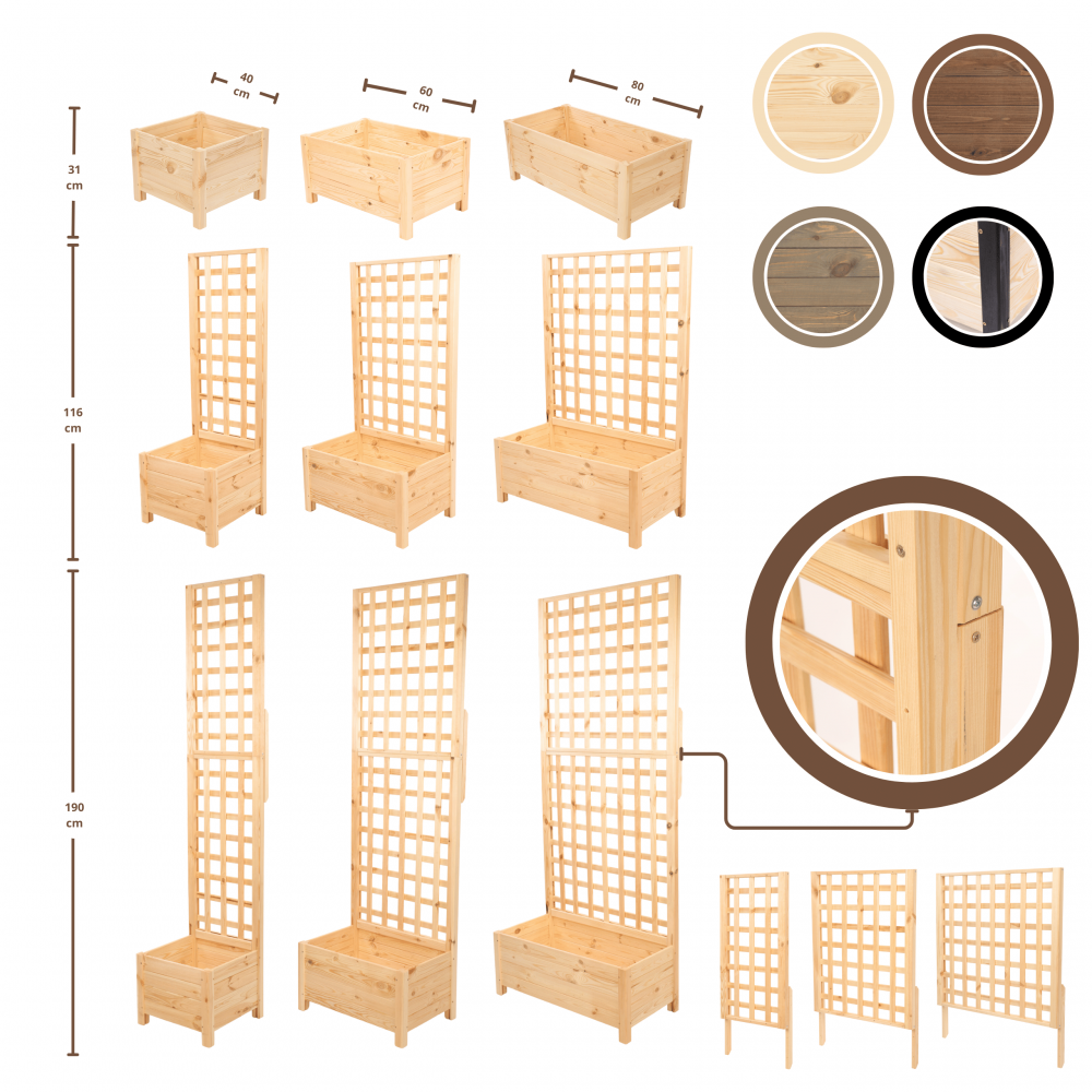 Drewniana pergola ogrodowa doniczka skrzynka na kwiaty 116x60x40 na nogach