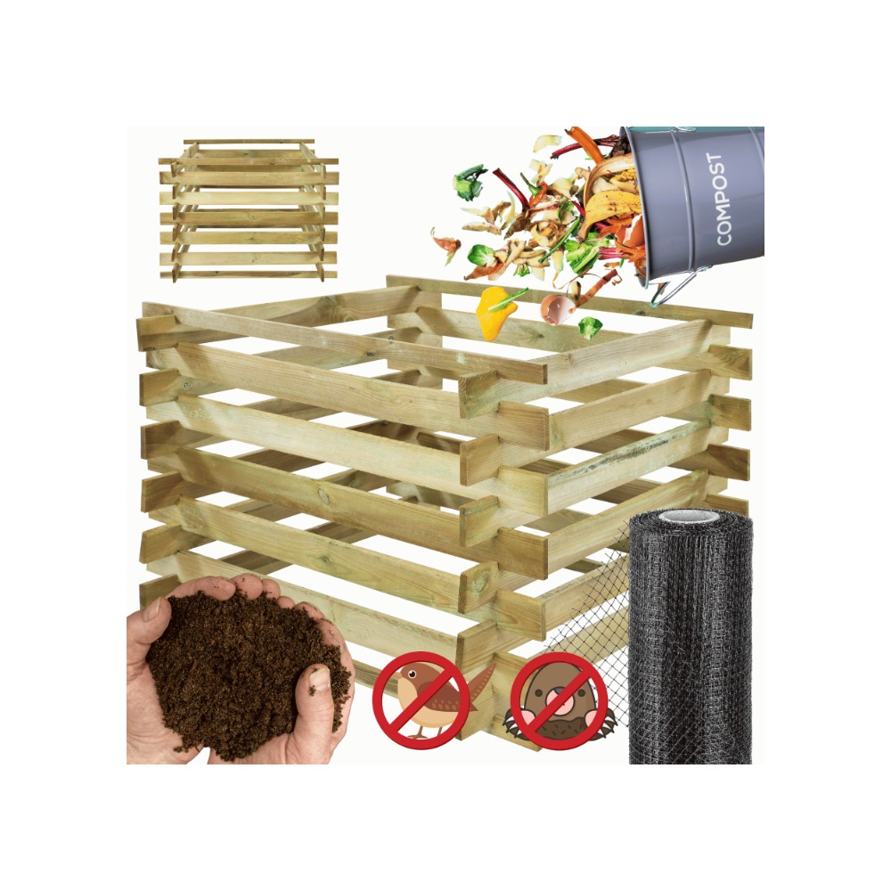 Kompostownik drewniany MODUŁOWY siatka na krety kompostownik ogrodowy EKO
