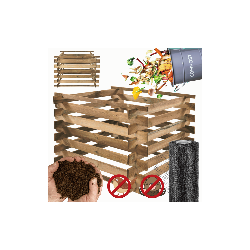 Drewniany kompostownik MODUŁOWY siatka na ptaki kompostownik ogrodowy EKO