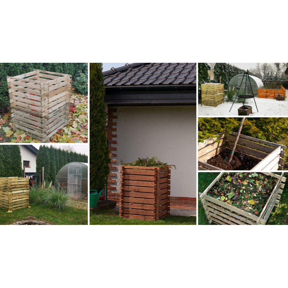 Drewniany kompostownik MODUŁOWY siatka na ptaki kompostownik ogrodowy EKO