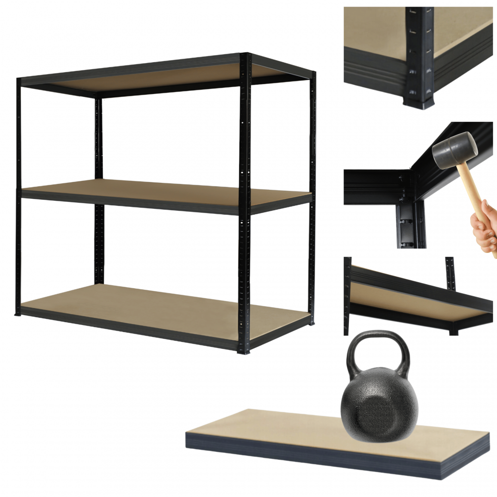 Regał metalowy magazynowy czarno-szary HELIOS 90x90x30cm 3Px175kg SOLIDNY