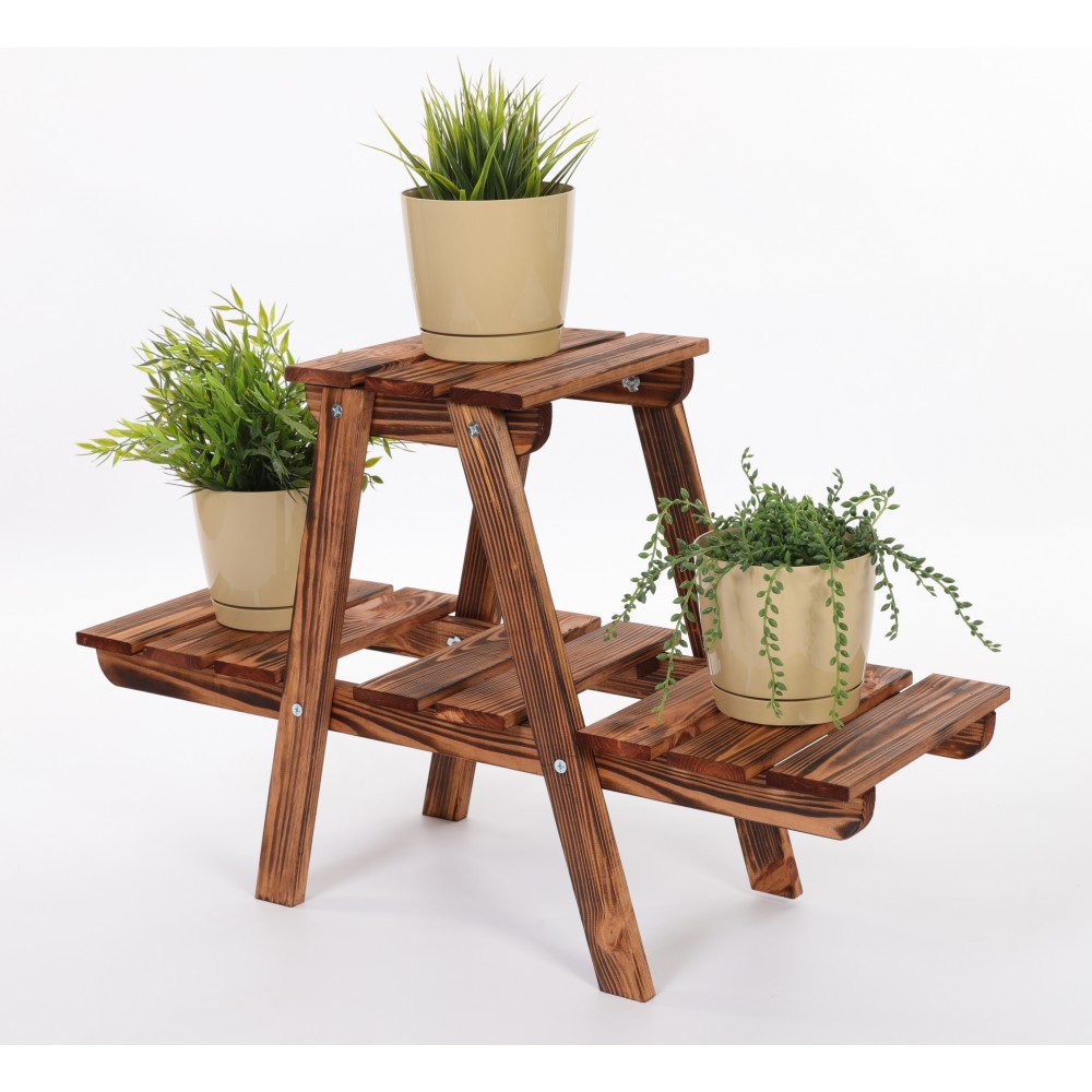 Stojący kwietnik drewniany na kwiaty regał stojak na doniczki 3 półki 45 cm
