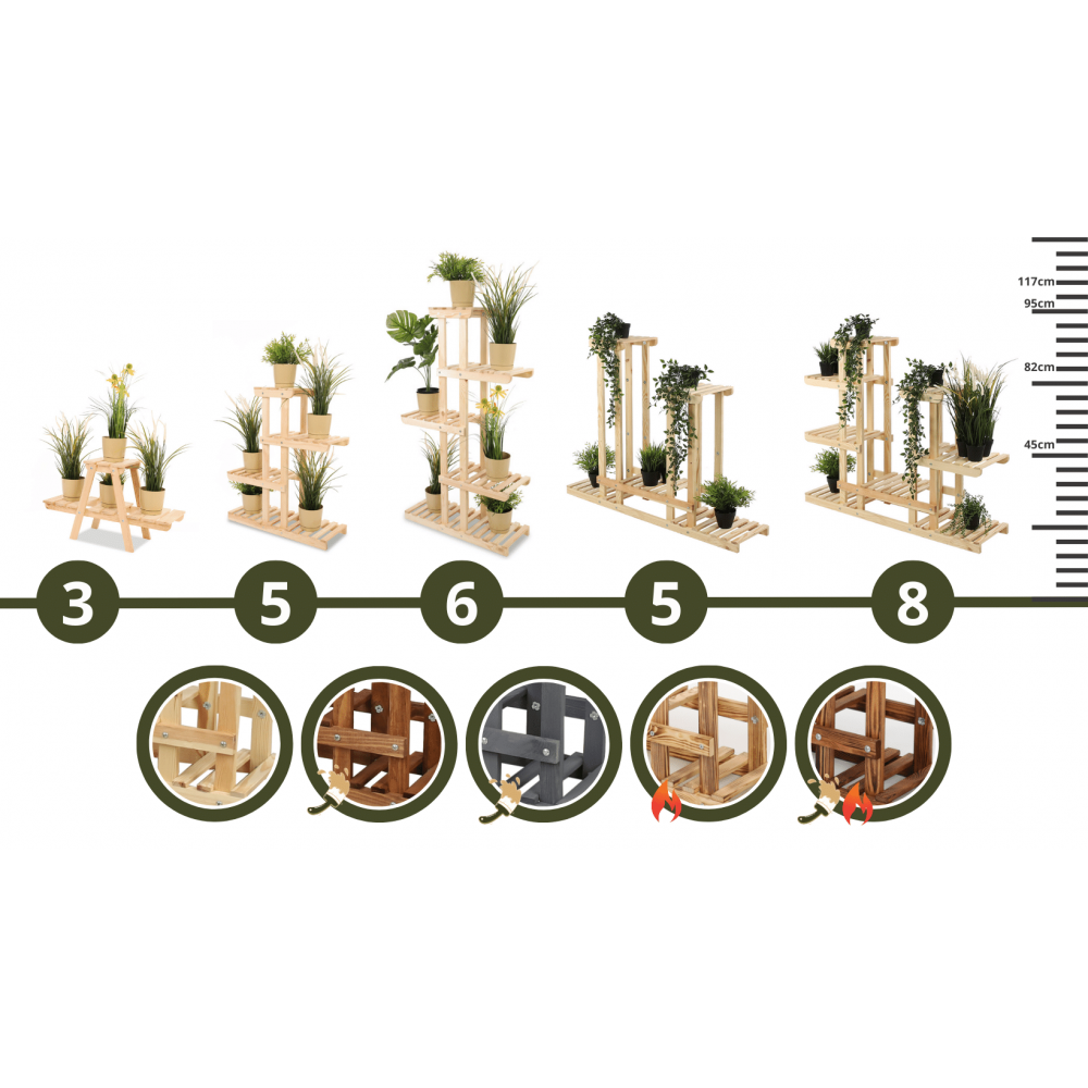 Stojący kwietnik drewniany na kwiaty regał stojak na doniczki 3 półki 45 cm