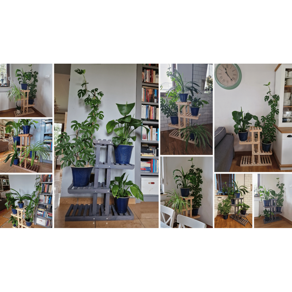 Kwietnik stojący wysoki stojak na kwiaty drewniany regał wielopoziomowy eko