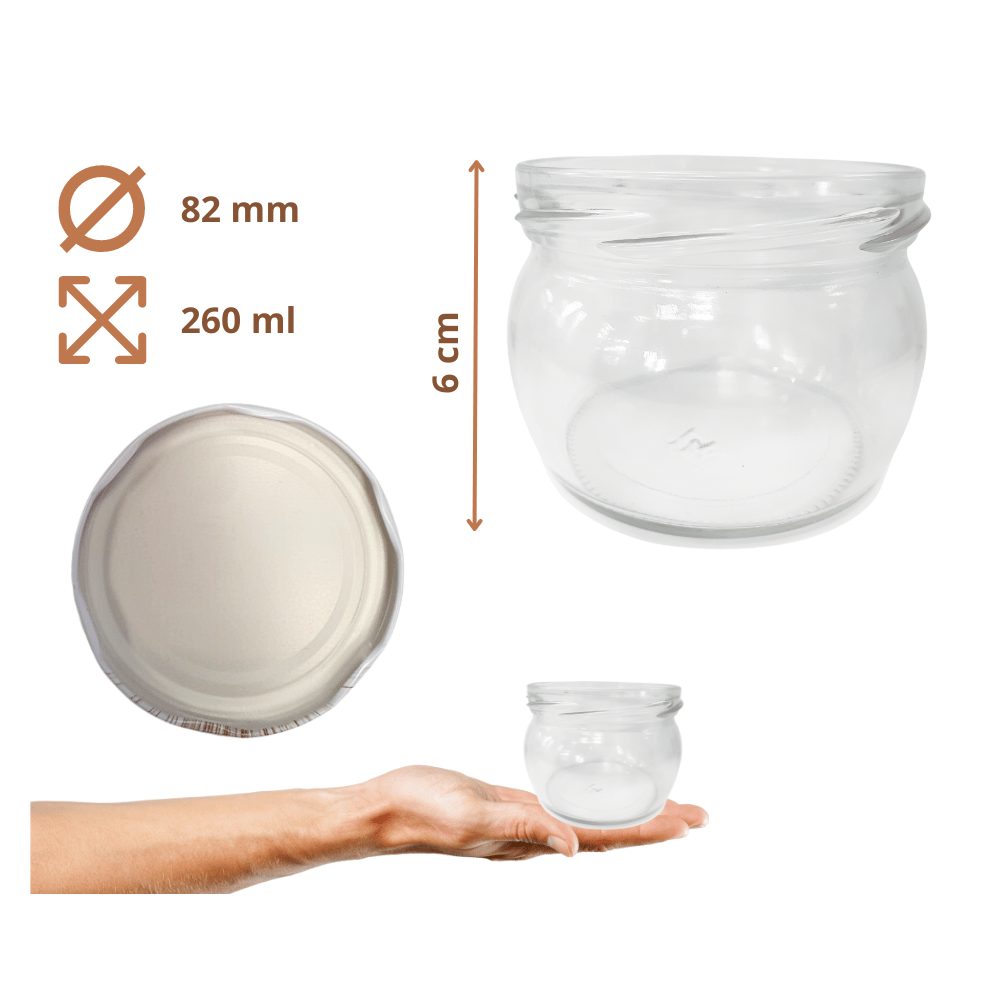 Słoik 260ml dżemy konfitury przyprawy grzybki KOMPLET z POKRYWKĄ 82mm