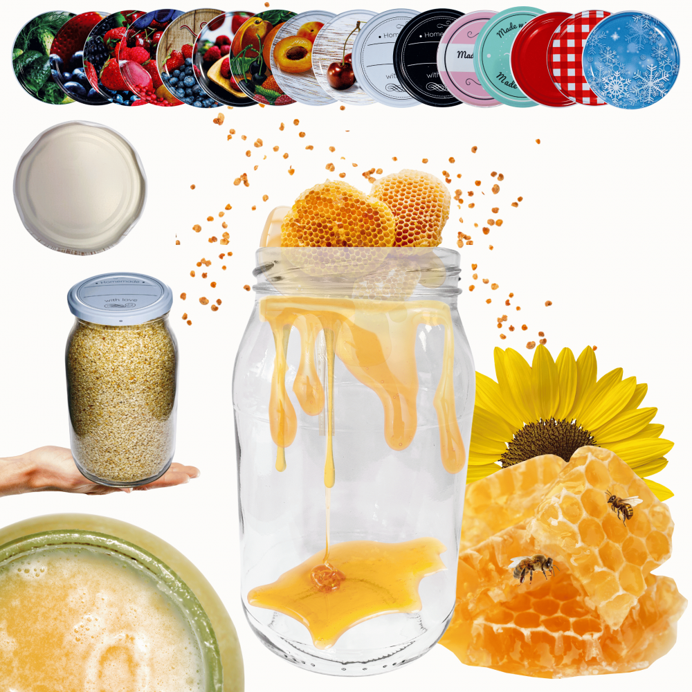 Słoik 900ml 0,9l miód ogórki małosolne salatki KOMPLET z POKRYWKĄ 82mm