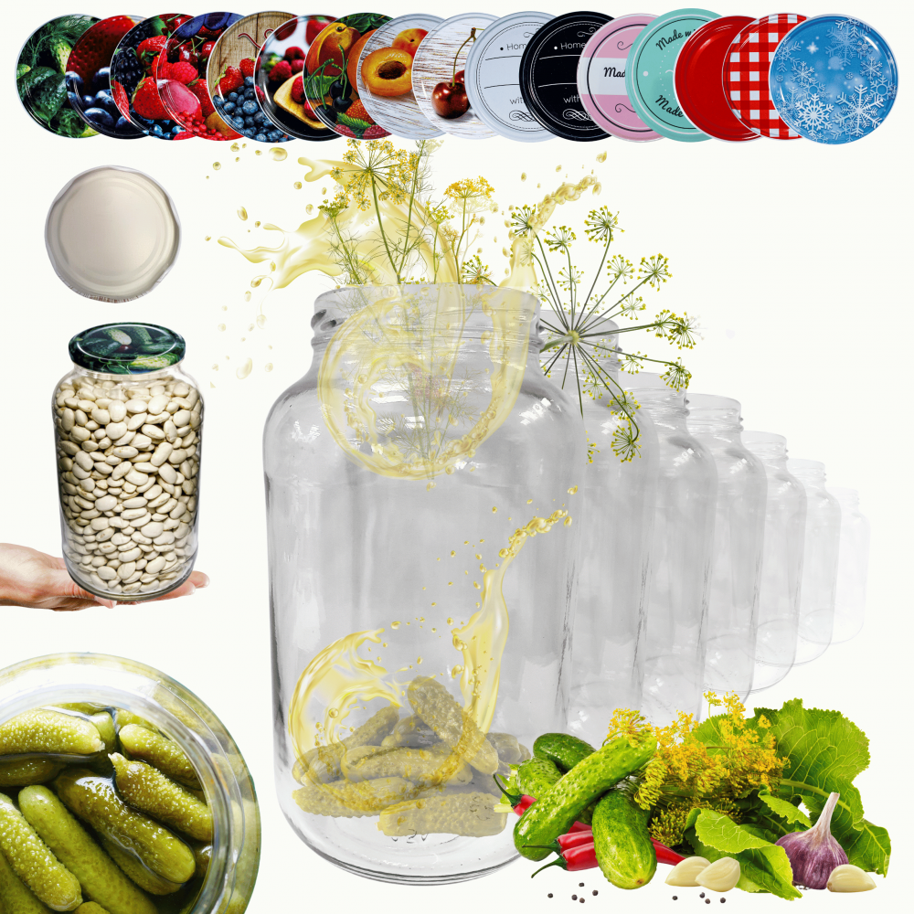 Słoiki 1500ml 1,5l soki ogórki małosolne grzyby nalewki 10kpl zakrętki 82mm PZH