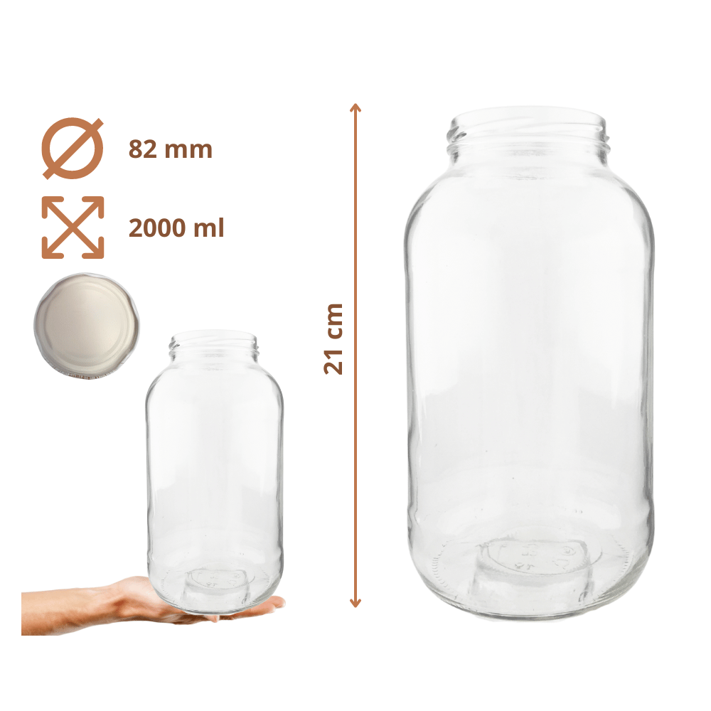 Słoik 2000ml 2l soki ogórki kiszone grzyby nalewki KOMPLET z POKRYWKĄ 82mm