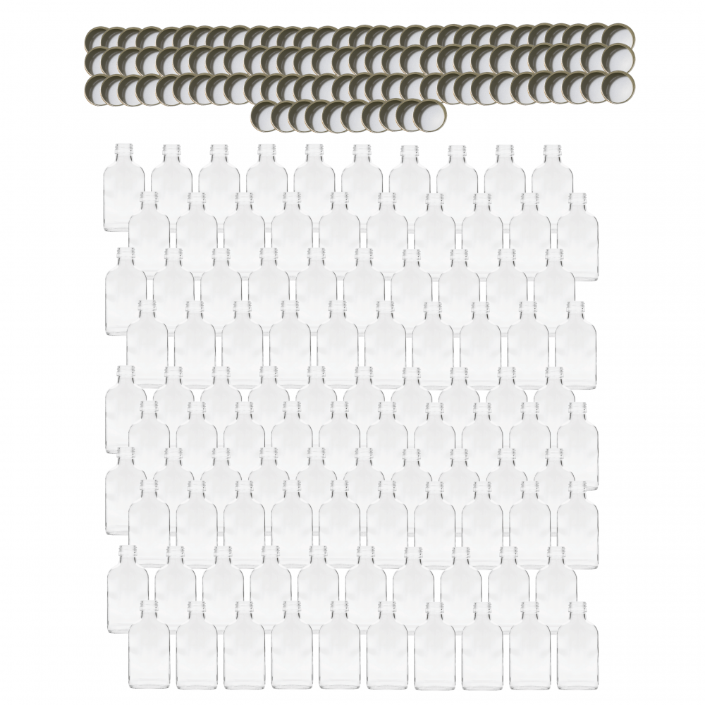 Butelki 100 ml piersiówki płaskie na sok nalewki fi28 100szt NAKRĘTKI PZH