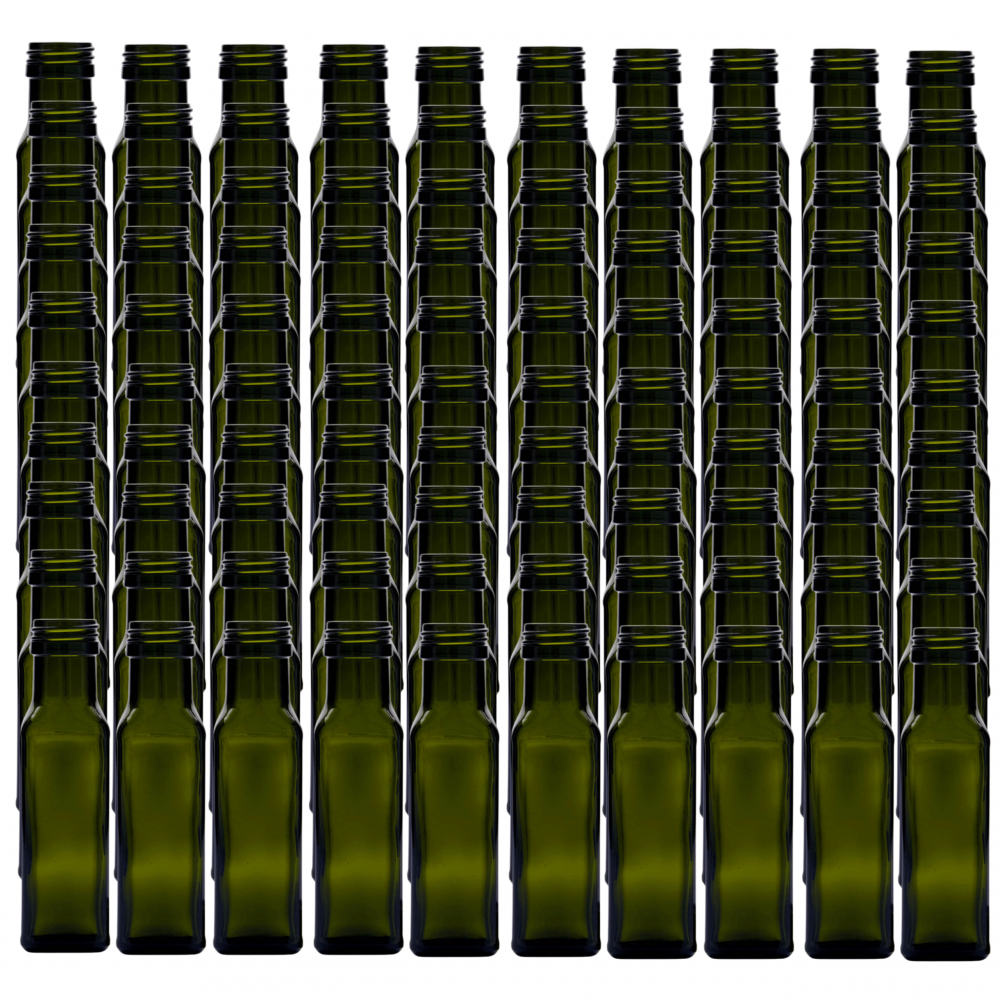 Butelki 100 ml maraski kwadratowe zielone na oliwę fi31 100szt BEZ NAKRETEK
