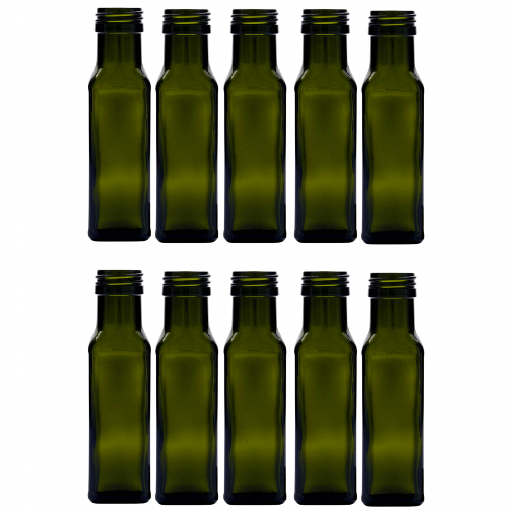 Butelki 100 ml maraski kwadratowe zielone na oliwę fi31 10szt BEZ NAKRETEK