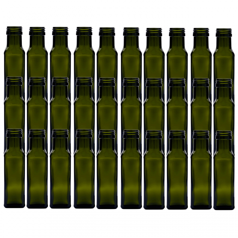 Butelki 100 ml maraski kwadratowe zielone na oliwę fi31 30szt BEZ NAKRETEK