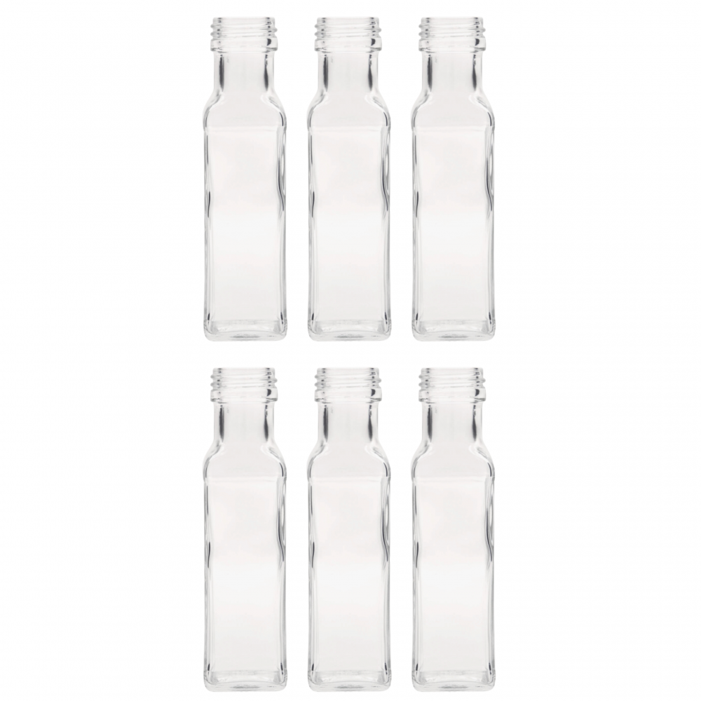 Butelki 100 ml maraski kwadratowe soki na olej oliwę fi31 6szt BEZ NAKRETEK