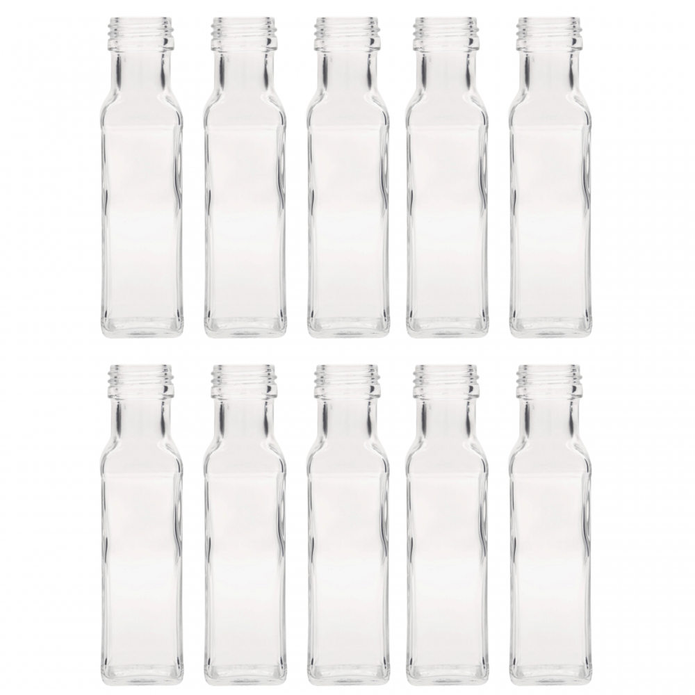 Butelki 100ml maraski kwadratowe soki na olej oliwę fi31 10szt BEZ NAKRETEK