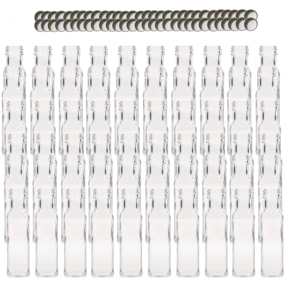 Butelki 100 ml maraski kwadratowe soki na olej oliwę fi31 60szt NAKRĘTKI