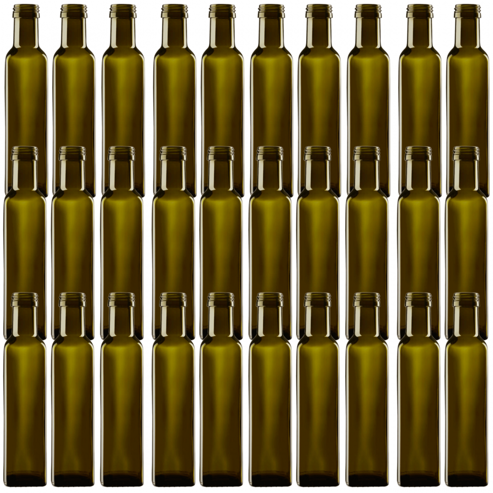 Butelki 250 ml maraski kwadratowe zielone oliwa fi31 30szt BEZ NAKRETEK