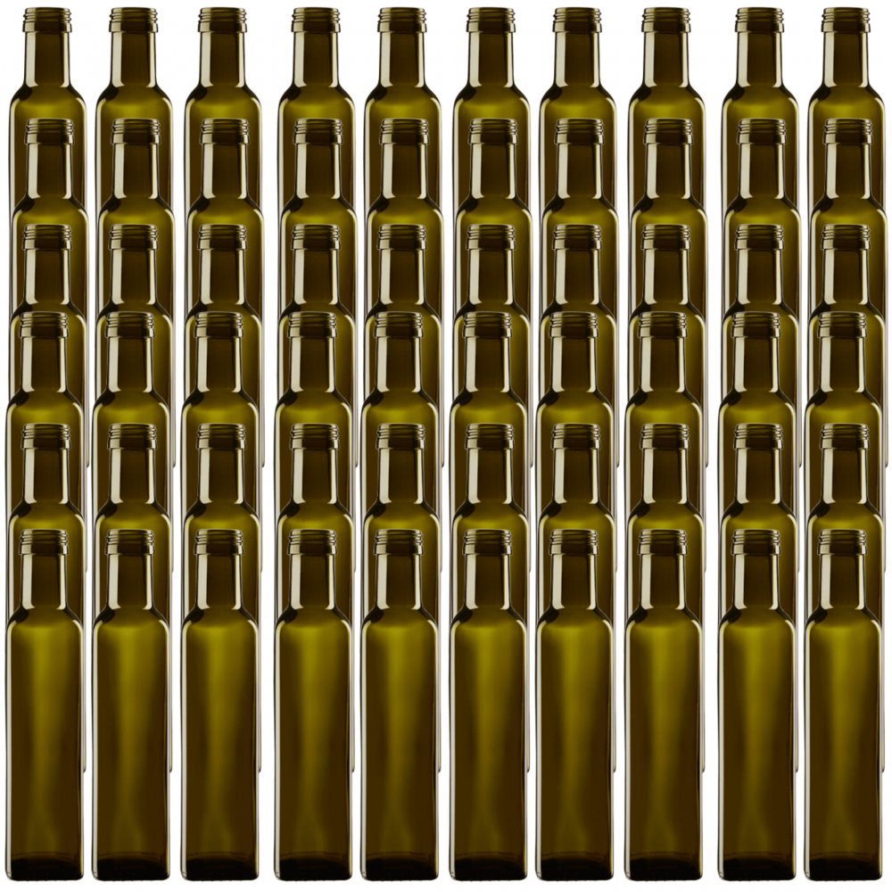 Butelki 250 ml maraski kwadratowe zielone oliwa fi31 60szt BEZ NAKRETEK