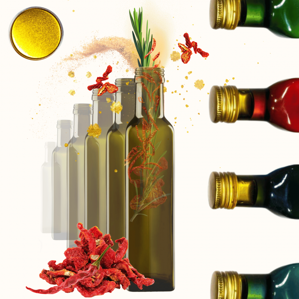 Butelki 250ml maraski kwadratowe zielone na olej oliwę fi31 100szt NAKRĘTKI